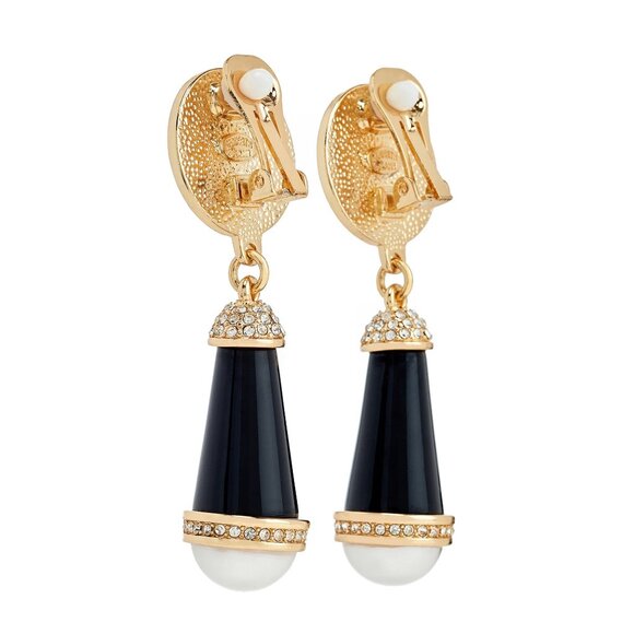 Kenneth Jay Lane, Black and Pearl Drop Clip-On Earrings